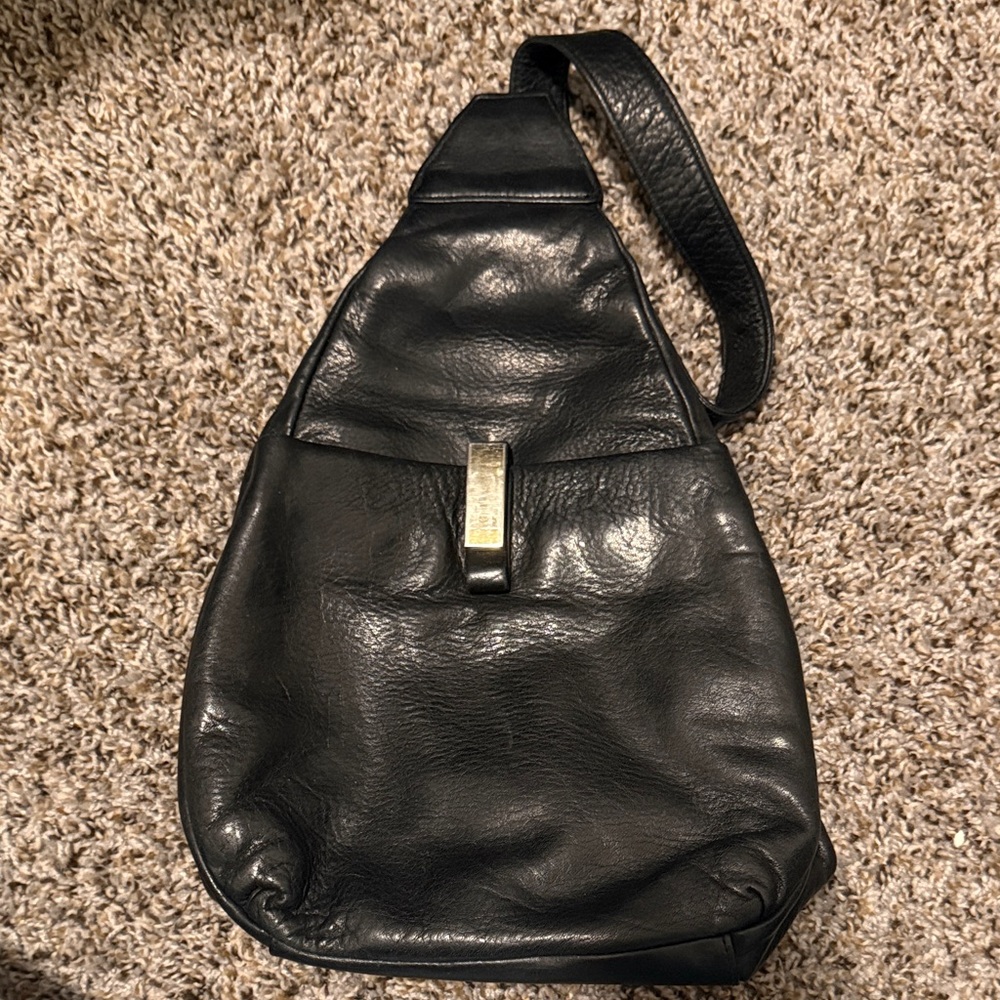 Black Leather Sling Bag